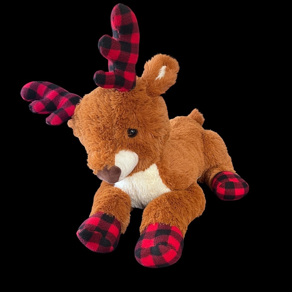 Reindeer Plush Winter Christmas Stuffed Animal Holiday Decor Plaid Large Rudolph